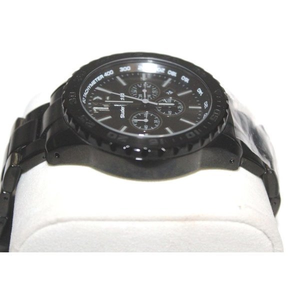 NEW w/Box Studer Schild‎ Dunlop Black Steel Chronograph Mens Watch NEW Battery - Picture 9 of 13